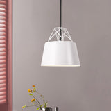 Modern Drum-Shaped Aluminum Restaurant Pendant Light With Iron Wire White