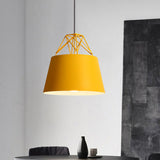 Metallic Bucket Shade Pendant Light - Restaurant Cage 1 Head Hanging Lamp With Iron Wire [Macaron