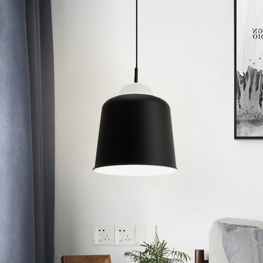 Sleek Monochrome Metal Suspension Light For Study Room - Single Hanging Lamp