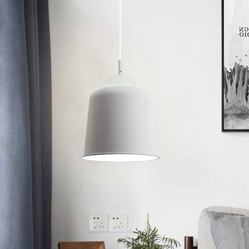 Monochrome Metal Suspension Light For Study Room - Simple Style Single Black/Grey/White