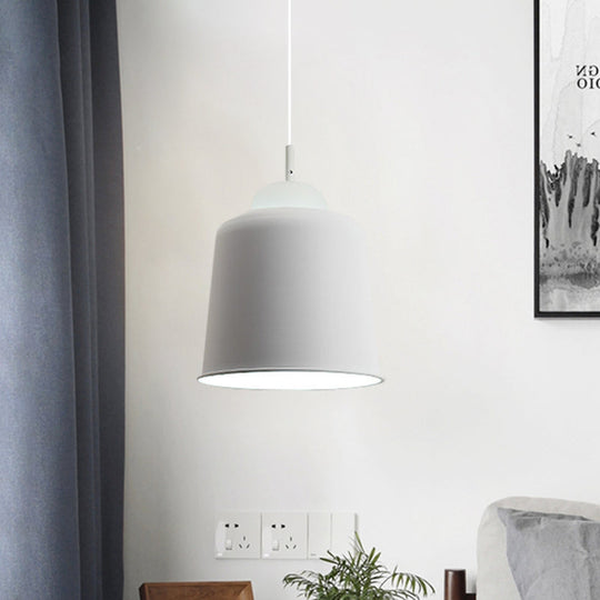 Monochrome Metal Suspension Light For Study Room - Simple Style Single Black/Grey/White