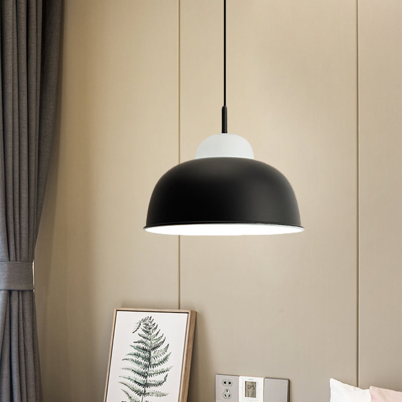 Monochrome Metal Suspension Light For Study Room - Simple Style Single Black/Grey/White