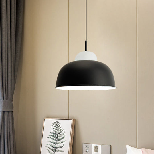 Monochrome Metal Suspension Light For Study Room - Simple Style Single Black/Grey/White
