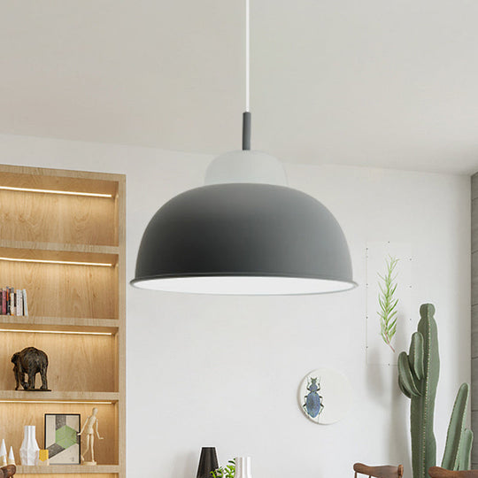 Monochrome Metal Suspension Light For Study Room - Simple Style Single Black/Grey/White Grey / 12