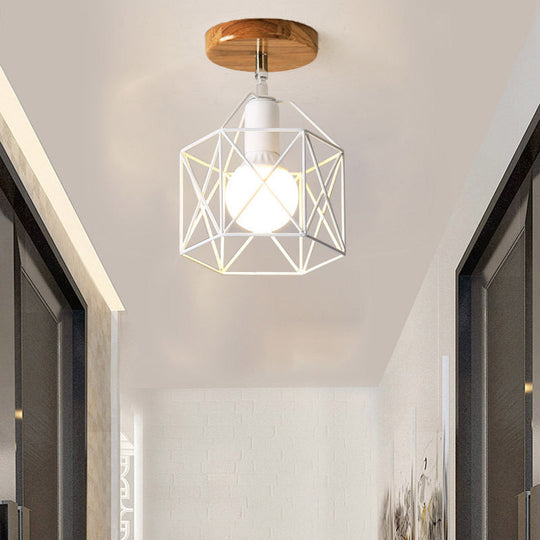 Contemporary Iron Wire Flush Mount Porch Light With Rotatable Head White / 6’