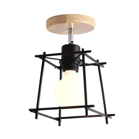 Contemporary Iron Wire Flush Mount Porch Light With Rotatable Head