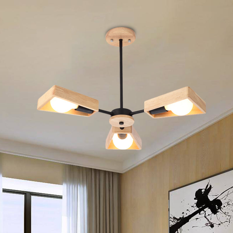 Rotating Trapezoid Wood Chandelier With Multiple Pendants - Modern Dining Room Lighting 3 / Black