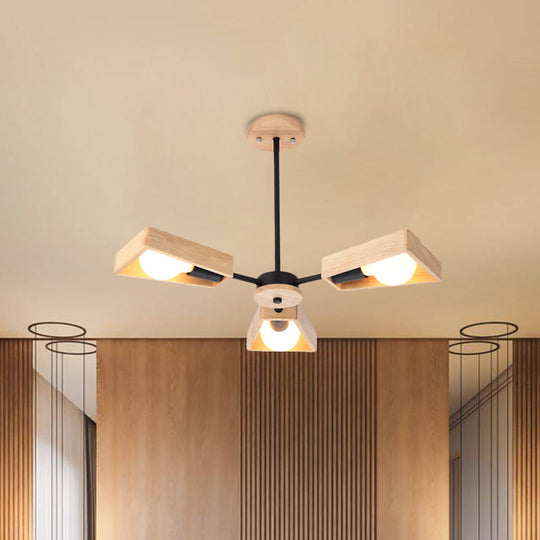 Rotating Trapezoid Wood Chandelier With Multiple Pendants - Modern Dining Room Lighting