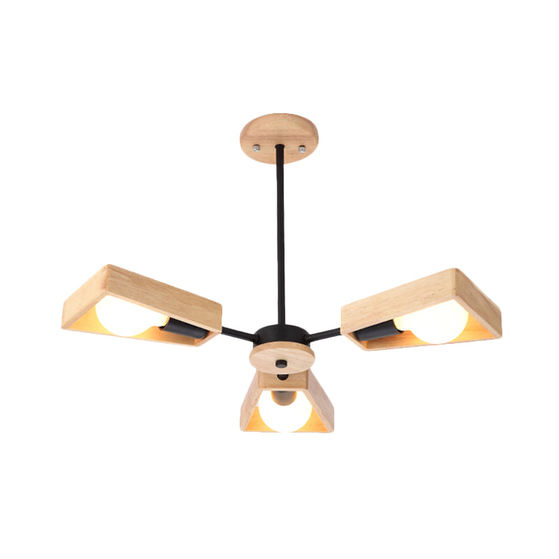 Rotating Trapezoid Wood Chandelier With Multiple Pendants - Modern Dining Room Lighting