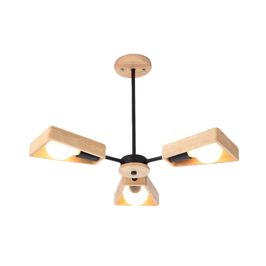 Rotating Trapezoid Wood Chandelier With Multiple Pendants - Modern Dining Room Lighting