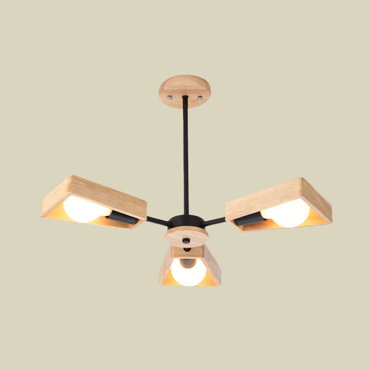 Rotating Trapezoid Wood Chandelier With Multiple Pendants - Modern Dining Room Lighting