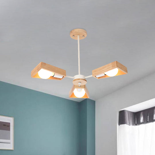 Rotating Trapezoid Wood Chandelier With Multiple Pendants - Modern Dining Room Lighting