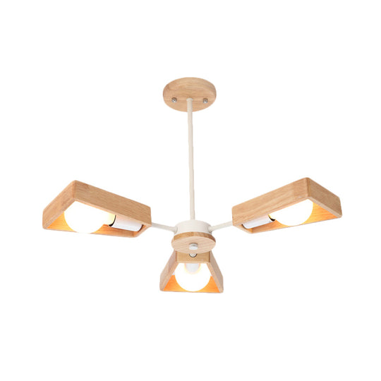 Rotating Trapezoid Wood Chandelier With Multiple Pendants - Modern Dining Room Lighting