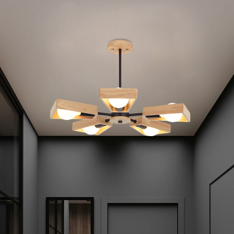 Rotating Trapezoid Wood Chandelier With Multiple Pendants - Modern Dining Room Lighting