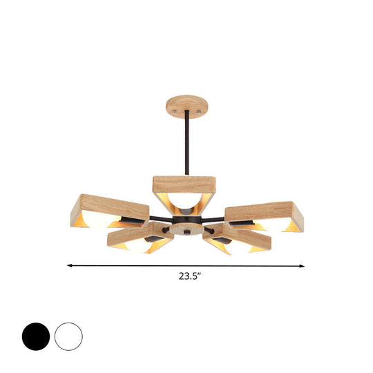 Rotating Trapezoid Wood Chandelier With Multiple Pendants - Modern Dining Room Lighting