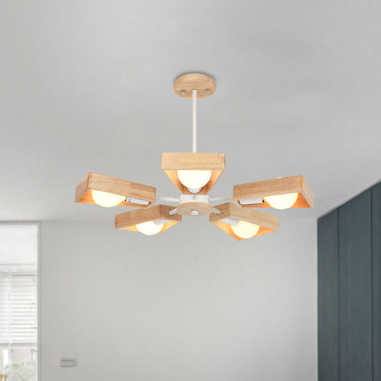 Rotating Trapezoid Wood Chandelier With Multiple Pendants - Modern Dining Room Lighting
