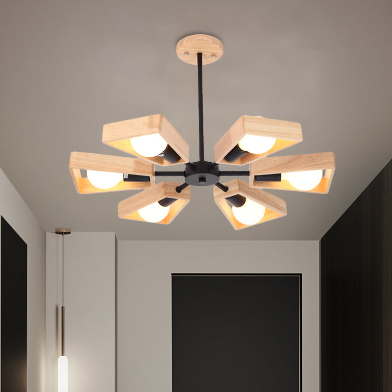 Rotating Trapezoid Wood Chandelier With Multiple Pendants - Modern Dining Room Lighting 6 / Black