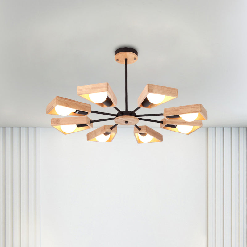 Rotating Trapezoid Wood Chandelier With Multiple Pendants - Modern Dining Room Lighting