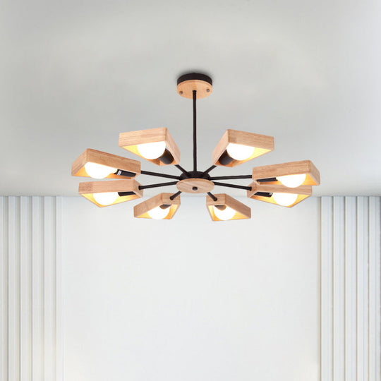 Rotating Trapezoid Wood Chandelier With Multiple Pendants - Modern Dining Room Lighting