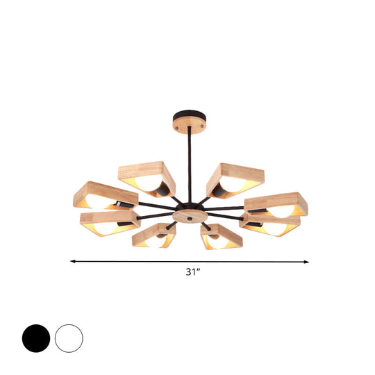 Rotating Trapezoid Wood Chandelier With Multiple Pendants - Modern Dining Room Lighting