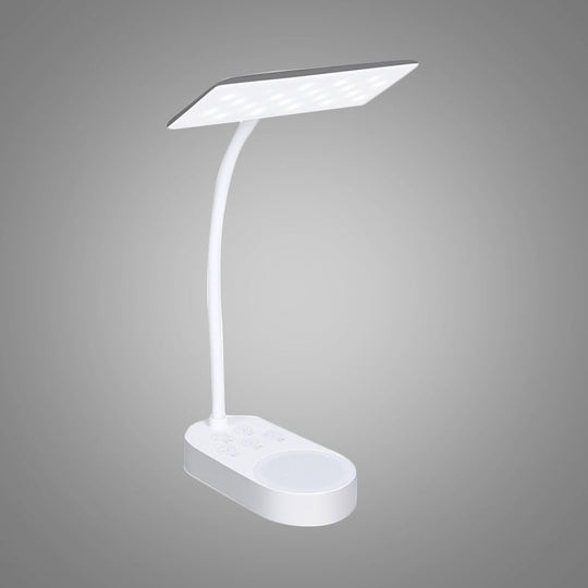 Modern White Led Desk Lamp - Simple Rectangular Panel Shade For Bedside Reading