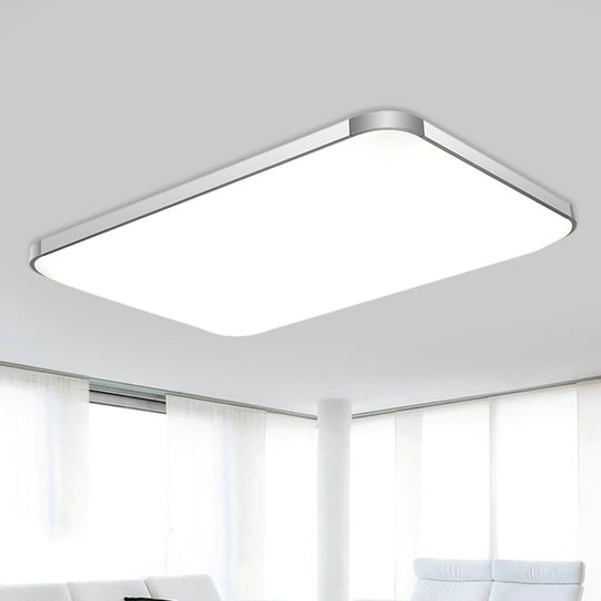 Stylish Led Flush Mount Light - Rectangular 25.5’/32’ Width Sliver Finish Ideal For Living Room