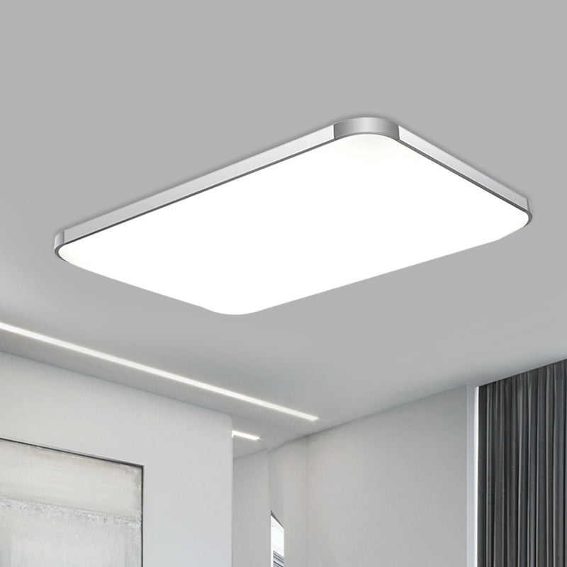 Stylish Led Flush Mount Light - Rectangular 25.5’/32’ Width Sliver Finish Ideal For Living Room