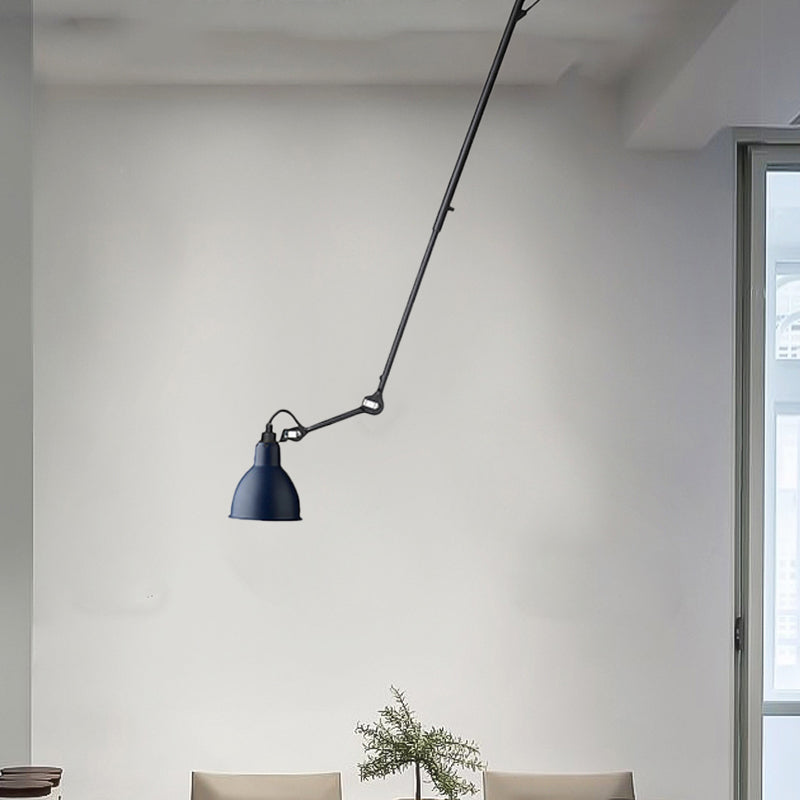 Modern Metallic Dome Pendant Lamp - 1 Bulb Black/Gray Ceiling Light With Articulated Arm For Kitchen