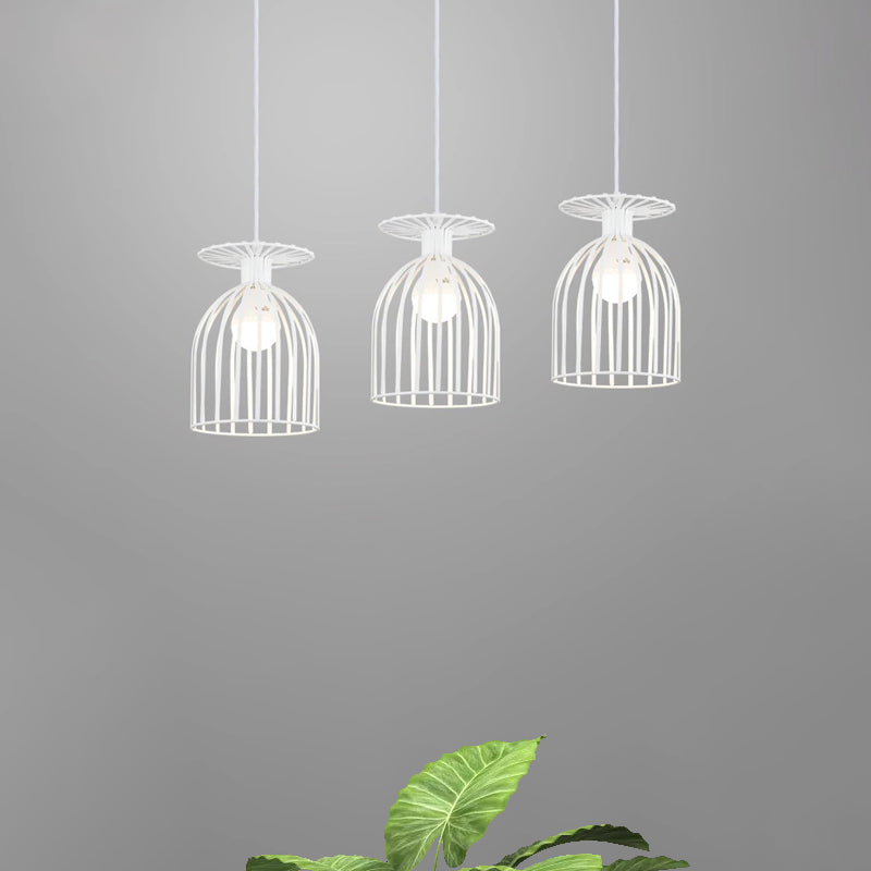 Industrial 3-Head Metal Wine Glass Pendant Light With Wire Guard For Living Room In White