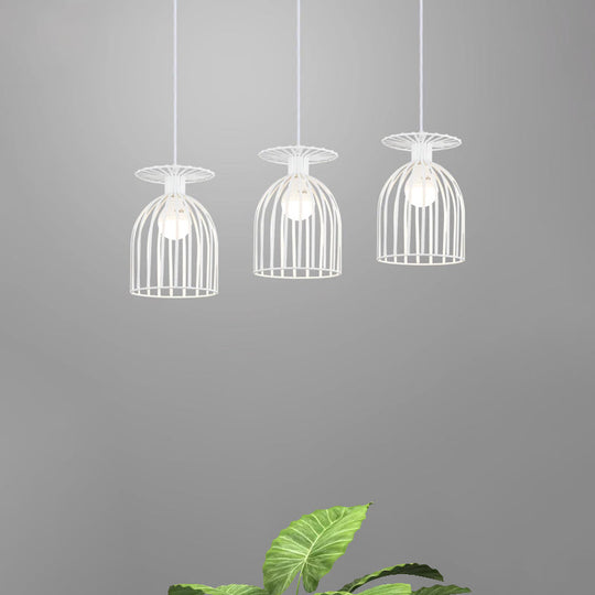 Industrial 3-Head Metal Wine Glass Pendant Light With Wire Guard For Living Room In White