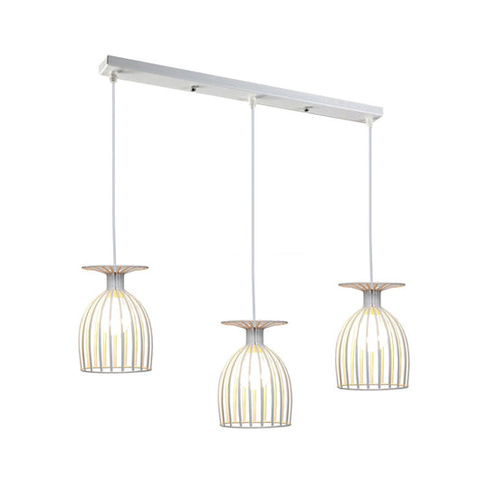 Industrial 3-Head Metal Wine Glass Pendant Light With Wire Guard For Living Room In White