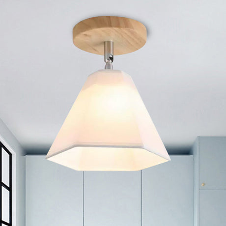 Semi Flush Country Style Wood Angle Adjustable Ceiling Light Fixture White