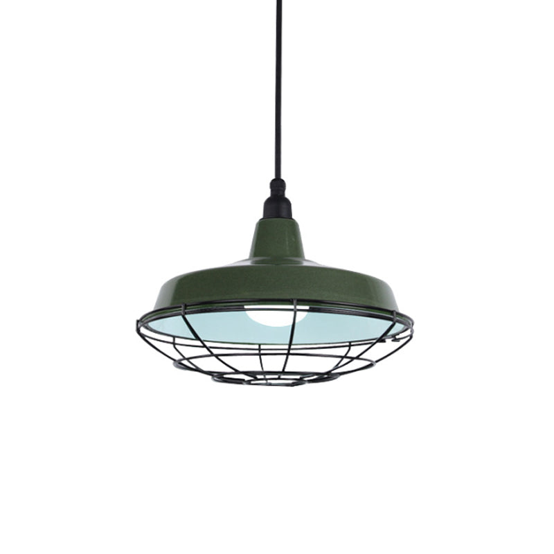 Farmhouse Metal Barn Hanging Ceiling Light - Green/Red Pendant With Wire Guard