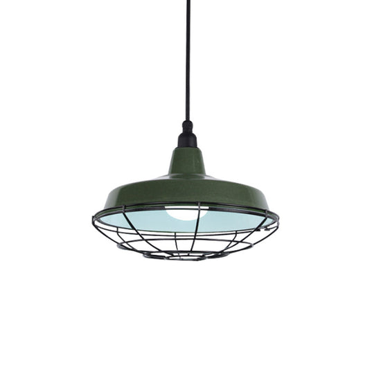Farmhouse Metal Barn Hanging Ceiling Light - Green/Red Pendant With Wire Guard
