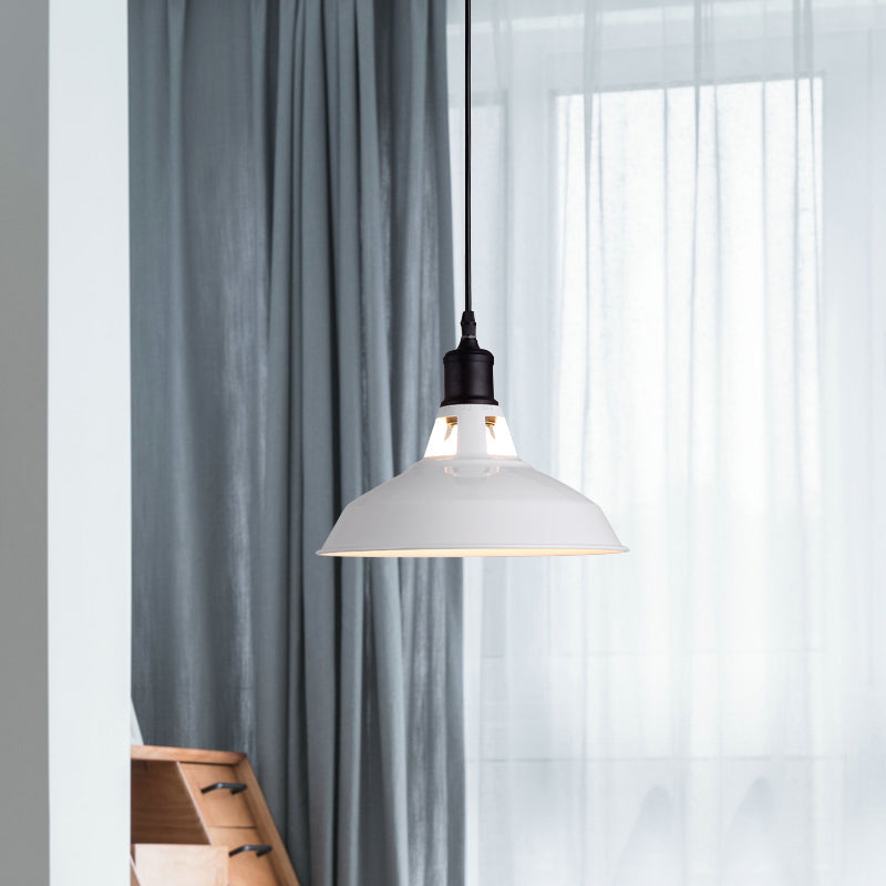 Retro Stylish Metal Pendant Light Adjustable Cord - White Barn Lampshade Sizes: 10.5’/12’/15