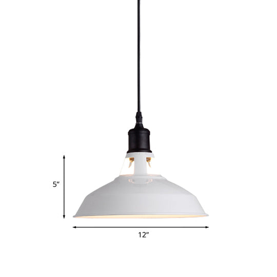 Retro Stylish Metal Pendant Light Adjustable Cord - White Barn Lampshade Sizes: 10.5’/12’/15
