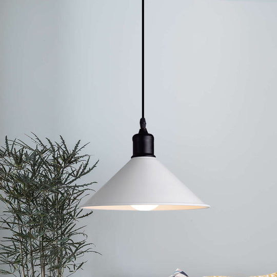 Metal Ceiling Pendant Light - Conical Shape Adjustable Cord Modern Design White 7.5’’/8.5’’ Width