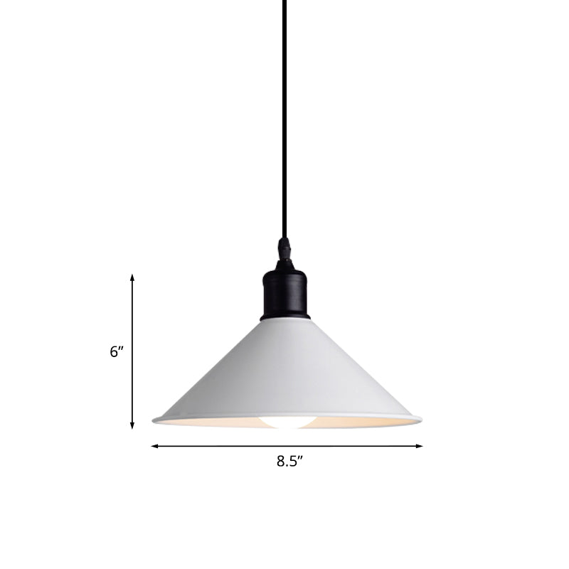 Metal Ceiling Pendant Light - Conical Shape Adjustable Cord Modern Design White 7.5’’/8.5’’ Width