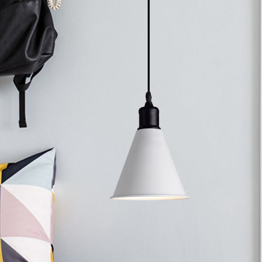 Metal Ceiling Pendant Light - Conical Shape Adjustable Cord Modern Design White 7.5’’/8.5’’ Width