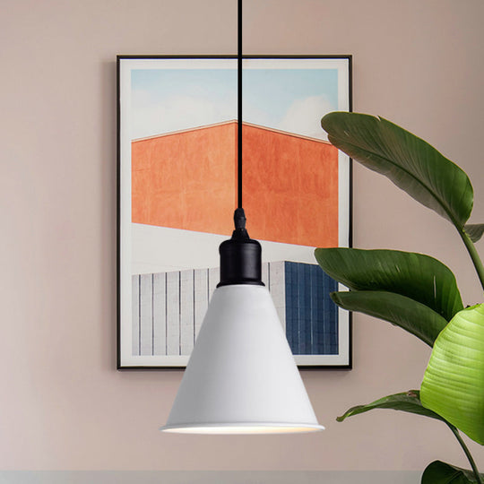Metal Ceiling Pendant Light - Conical Shape Adjustable Cord Modern Design White 7.5’’/8.5’’ Width