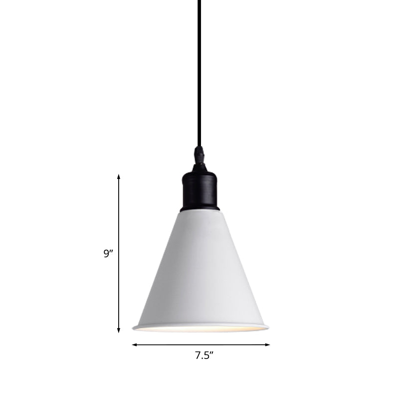 Metal Ceiling Pendant Light - Conical Shape Adjustable Cord Modern Design White 7.5’’/8.5’’ Width