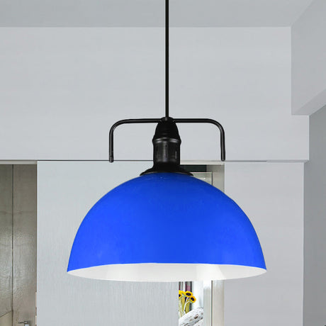 Vintage Blue/Green Metal Pendant Light - 12/14/16 Wide Indoor Hanging Ceiling With Cord Dark Blue /