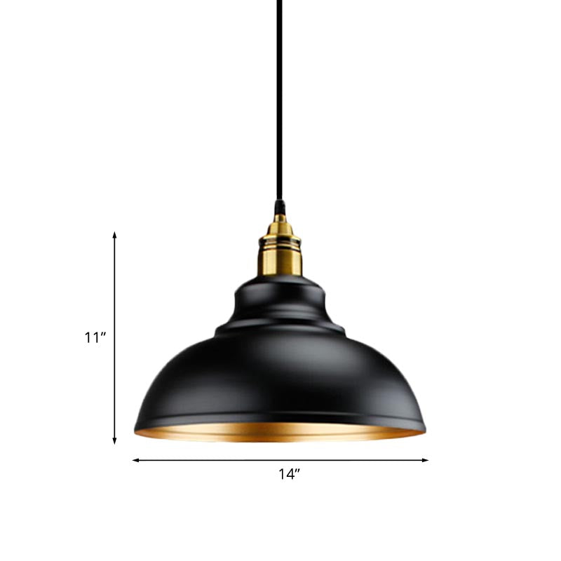 Black Metal Domed Pendant Light - Loft Style 11.5’/14’/16’ Dia Ideal For Table