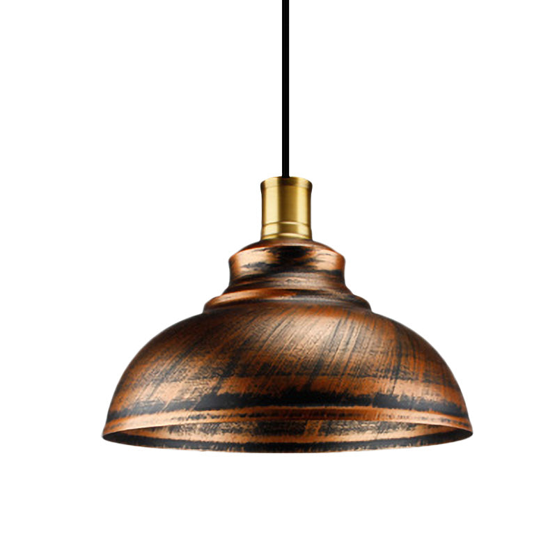 Antique Style Wrought Iron Dome Lamp - 1 Head Restaurant Hanging Light Silver/Bronze/Rust 12’/14