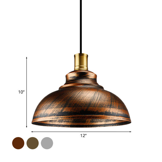 Antique Style Wrought Iron Dome Lamp - 1 Head Restaurant Hanging Light Silver/Bronze/Rust 12’/14
