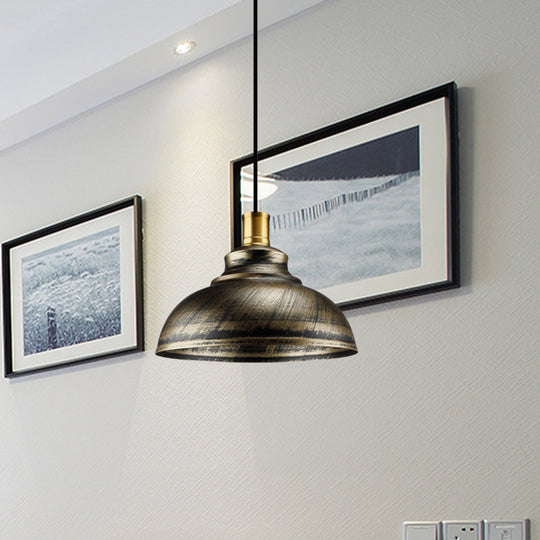 Antique Style Wrought Iron Dome Lamp - 1 Head Restaurant Hanging Light Silver/Bronze/Rust 12’/14