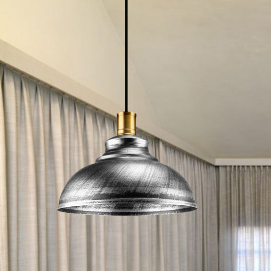 Antique Style Wrought Iron Dome Lamp - 1 Head Restaurant Hanging Light Silver/Bronze/Rust 12’/14