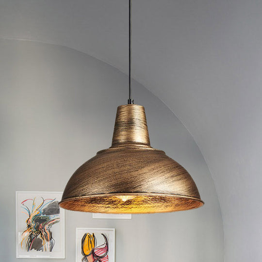 Antique Stylish Domed Suspension Light With Metallic Ceiling Pendant - Black/White Bronze