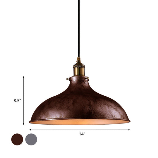 Farmhouse 1-Head Pendant Ceiling Light: Rustic Wrought Iron Bowl Lamp In Style - Silver/Rust