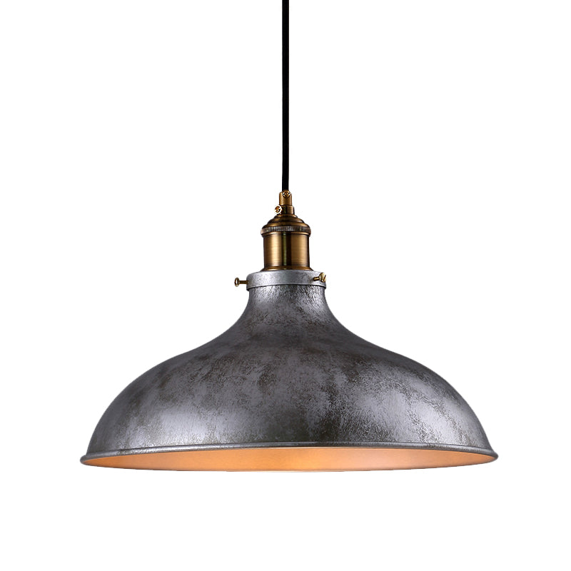 Farmhouse 1-Head Pendant Ceiling Light: Rustic Wrought Iron Bowl Lamp In Style - Silver/Rust